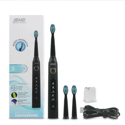 Sonic Electric Toothbrush 3 Replaceable Brush Heads for Adult USB Rechargeable Power Tooth Brush Portable Traveling Waterproof