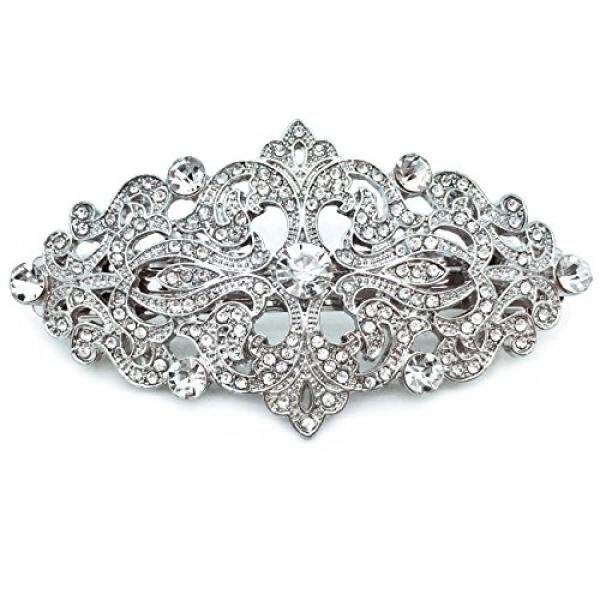 Gemerlapan Pengantin Hiasan Pernikahan Victoria Aksesori Kristal Lapis Rodium Jepit Rambut 3.25 Inches-Intl