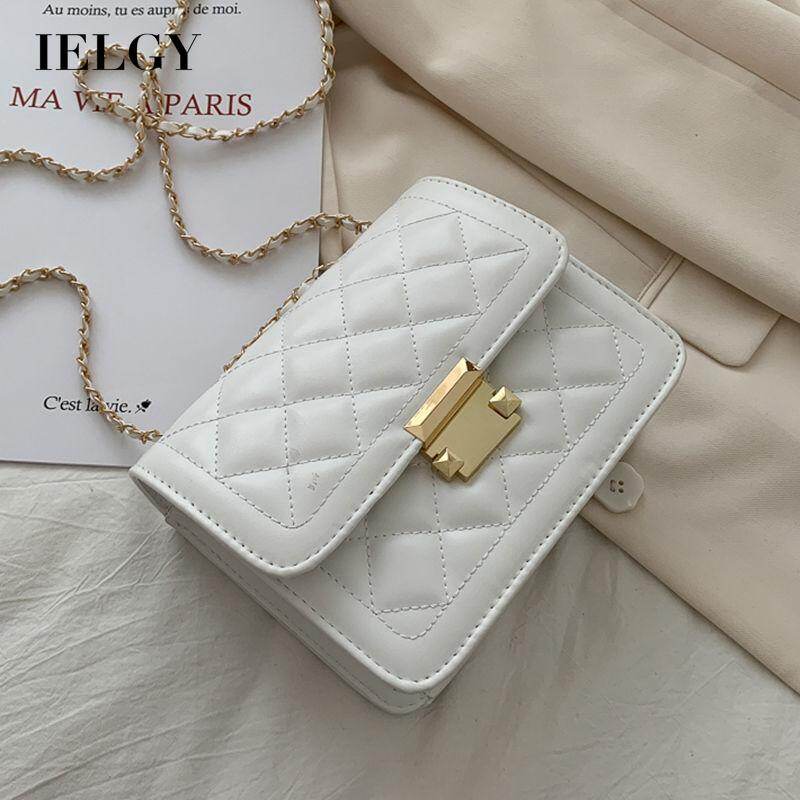 IELGY fashion classic black rhombus chain messenger bag women