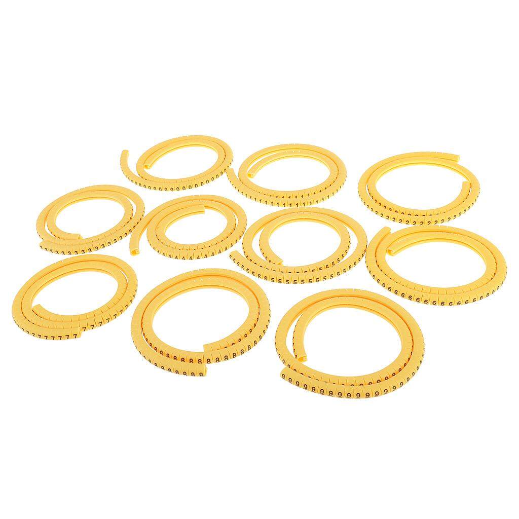 1000x PVC Yellow Cable Wire Markers Labels Tag Management Number 0~9 0.75mm²