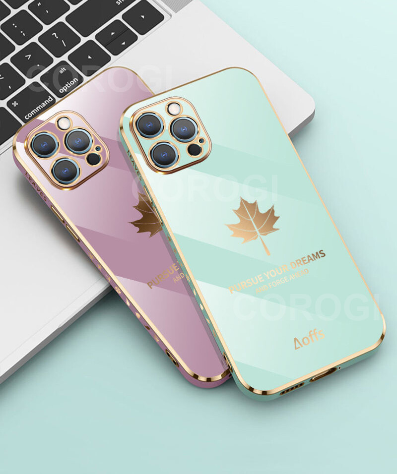 For iPhone 8 Plus / iPhone 7 Plus Case with Lanyard Luxury 6D Plating Maple Leaf Phone Cases Soft Silicone Square Frame Full Lens Protection Back Cover
