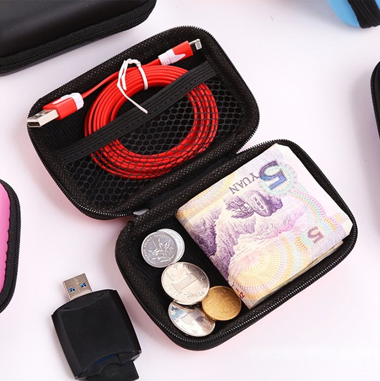 Hard Earphone Case Eva Leather Headphone Storage Bag Protective Usb Cable Organizer Portable Earbuds Pouch Box
