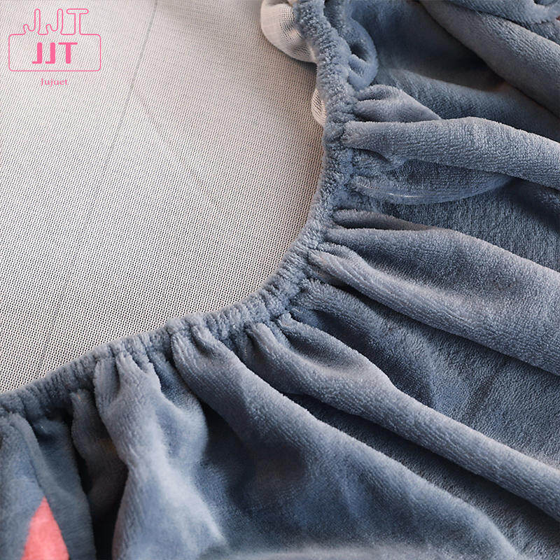 【JJT】Bed Cover With Elastic Bed Sheet Queen Size Gray Color Flannel Fitted Sheets Four Corners With Elastic Band