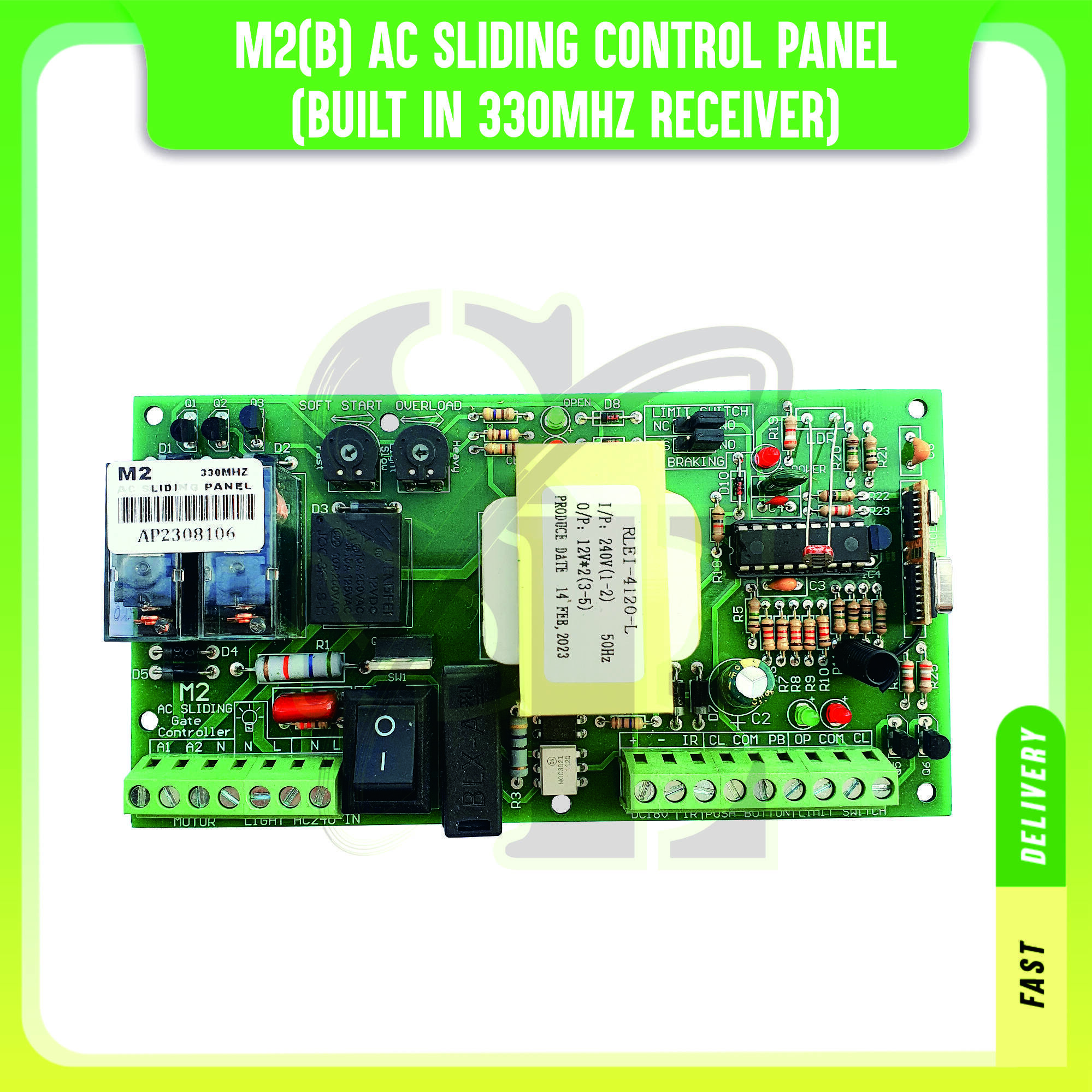 Autogate Control Board M2 B Ac Sliding Built In 330mhz Receiver Panel