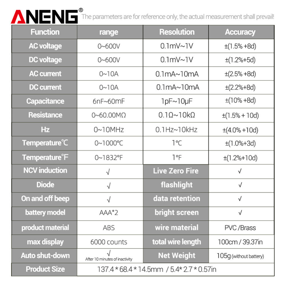 Fdikou ANENG 616 Large Screen Backlight Digital Multimeter 6000 Counts Ultra Thin Intelligent AC DC Voltage Current Multímetro TestTool