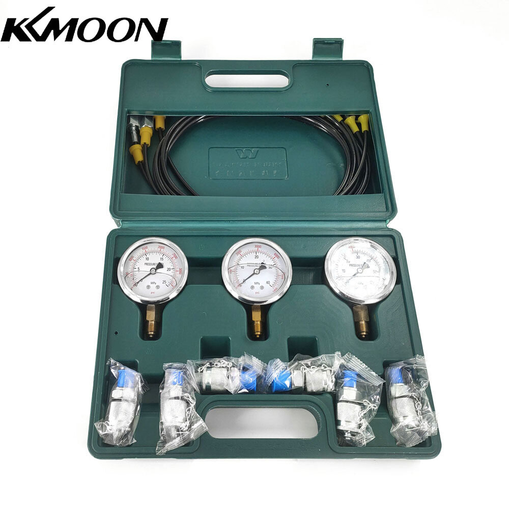 KKmoon Hydraulic Pressure Gauge Kit Excavator Hydraulic Kit Pressure Meauring Device with 6 Test Couplings 3 Pressure Gauges 3 Test Hose for Excavator Construction Machinery