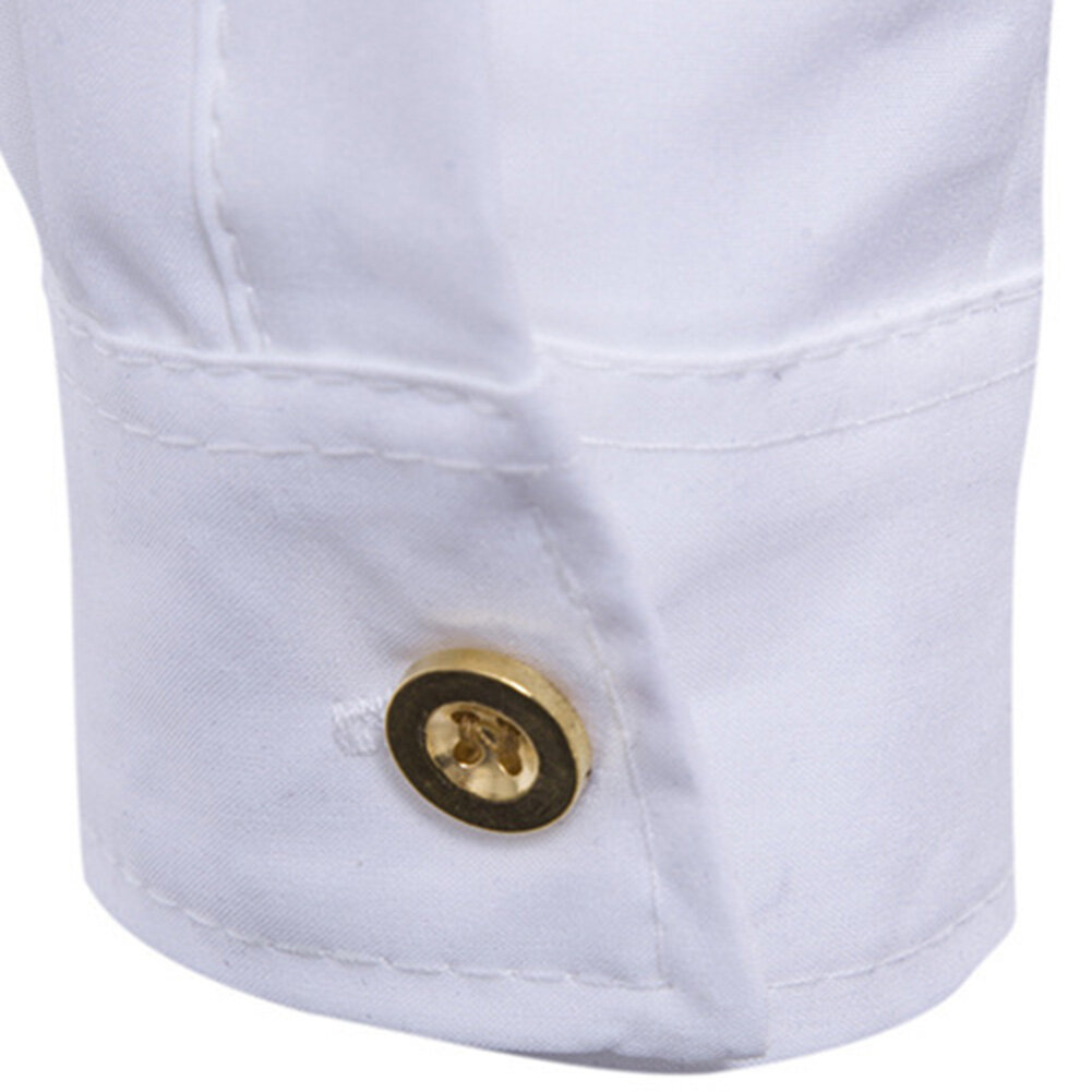 Men Long Sleeve Turn Down Collar Diagonal Double-breasted Buttons Cotton Shirt