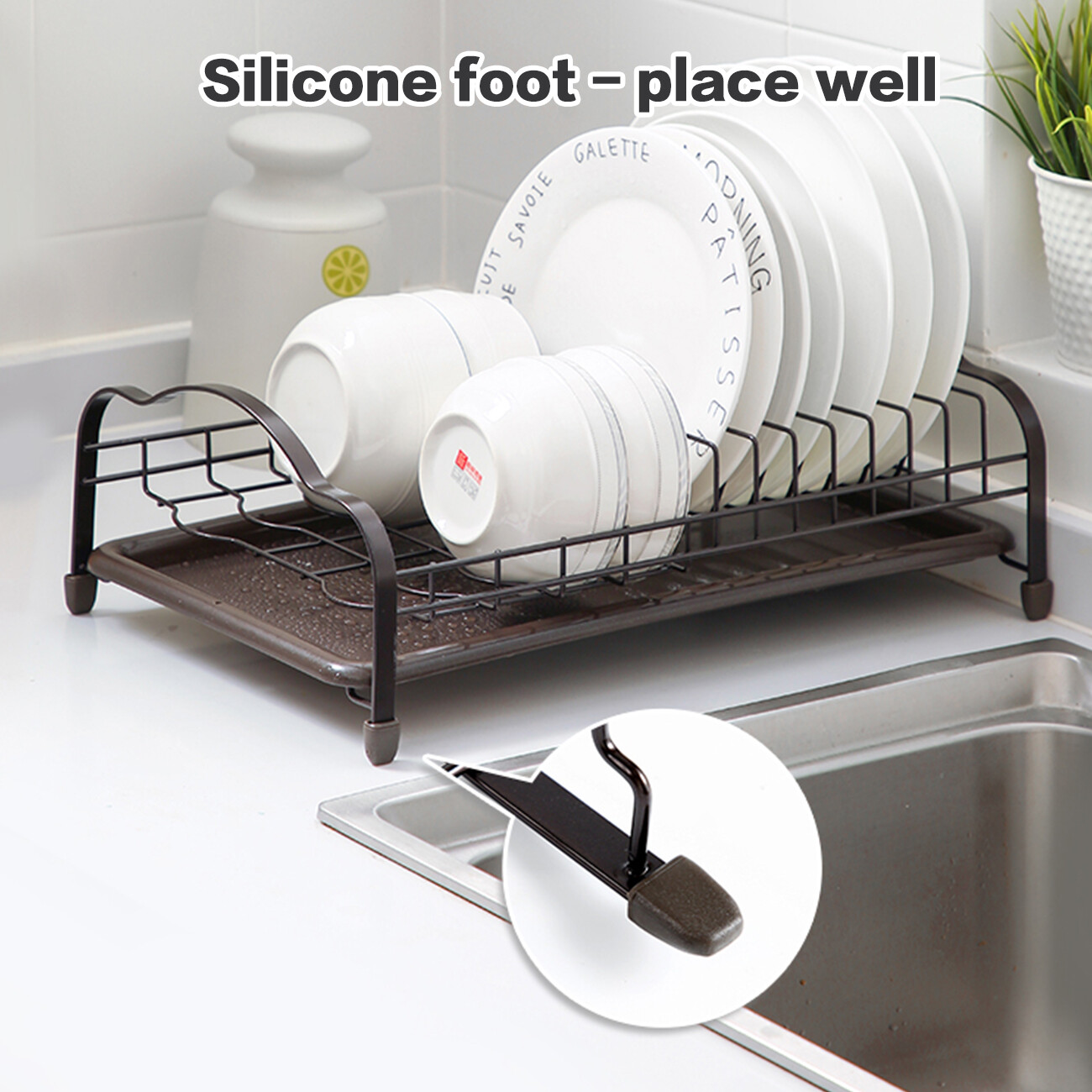 CNMF Iron Drain Rack Double-layer Dish Holder with Drain Tray Sink Tableware Storage Rack