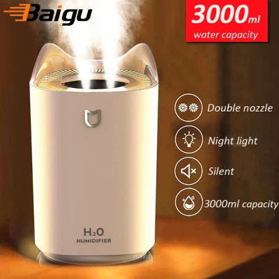 Baigu 3000ml Air Humidifier USB Dual Mist Ultrasonic Aroma Diffuser Mist Maker with Colorful LED Lights Office Home Desktop Air Purifier
