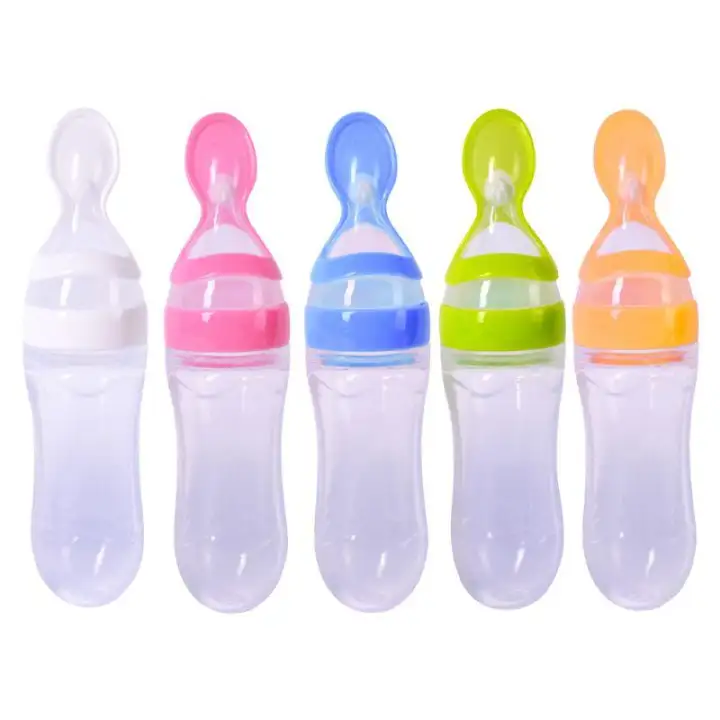 Newborn Baby Squeezing Feeding Bottle Silicone Training Rice Spoon