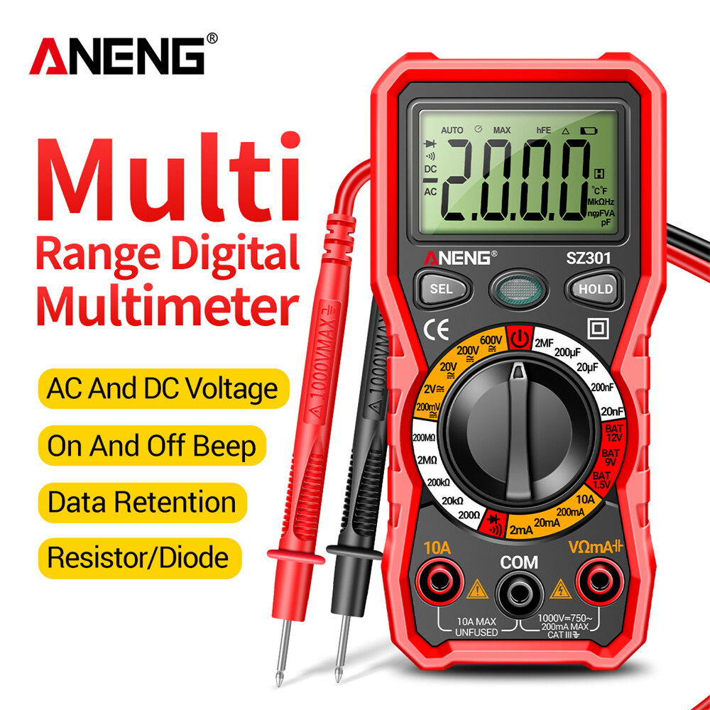 ANENG SZ301 600V Digital Multimeter 2000 Count High-precision Intelligent AC/DC Votage Current Automatic Tester Electrical Resistance Ohm Ammeter Capacitance Meter