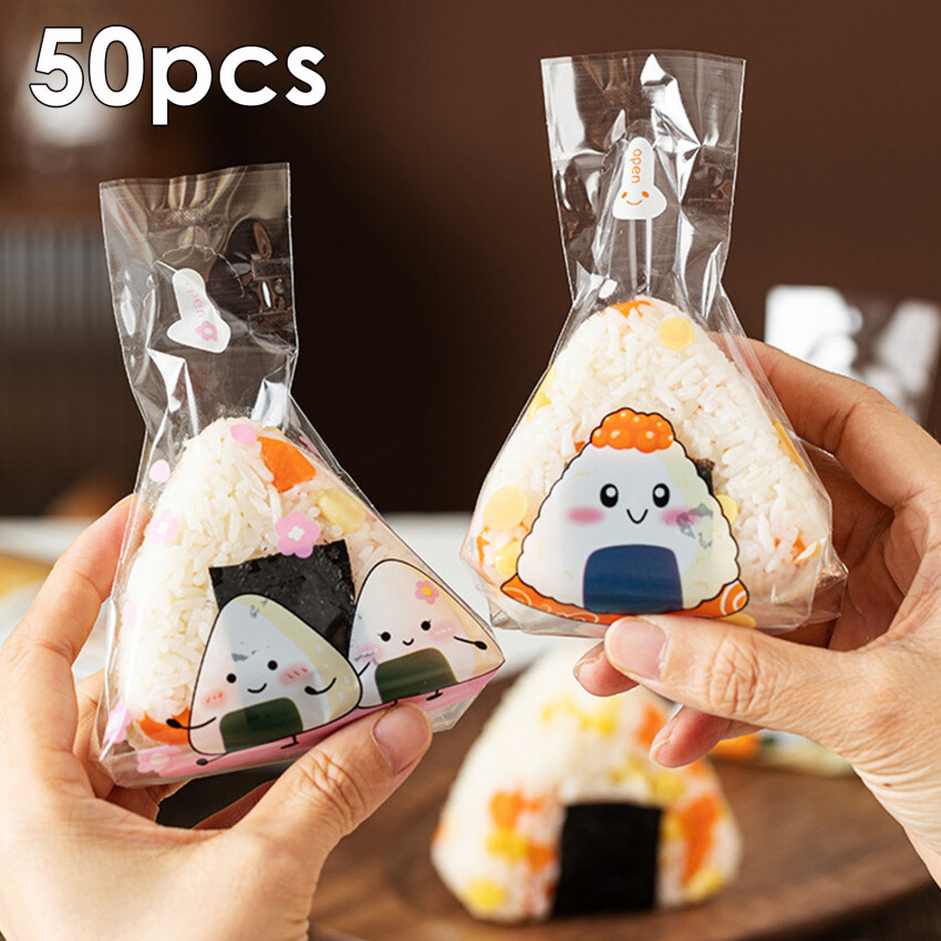 50pcs Lovely Cartoon Triangle Rice Ball Packing Bag Sushi Bag Sushi Making Mold Tools Bento Accessories