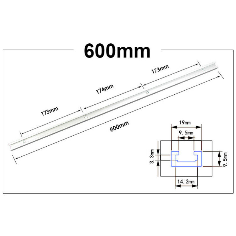 600mm Length T-track T-slot Miter Track Jig T Screw Fixture Slot 19x9.5mm M8 Nut Track Clamp Set for Table Saw Router Table Woodworking Tool