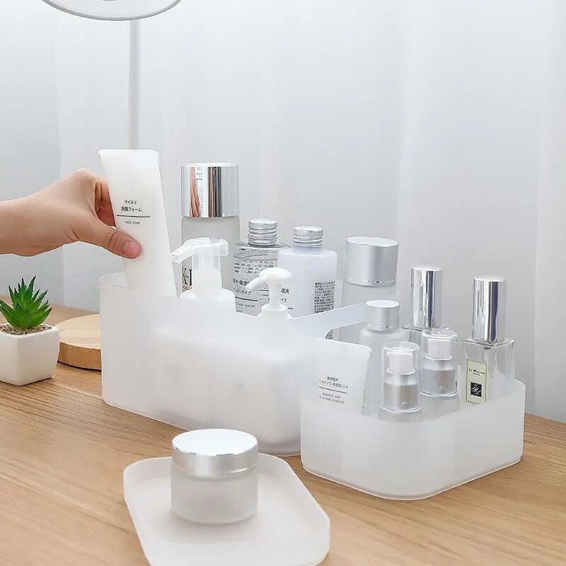 Hộp Nhựa Trong Suốt Mờ Đa Năng, Dành Cho Mỹ Phẩm, Ngăn Kéo Trang Điểm Hộp Đựng Đồ Để Bàn Có Nắp