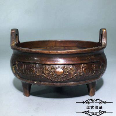 Antiques and antiques collection, incense burner made in Xuandenian of the Ming Dynasty, red copper, household three legged incense burner, household decoration