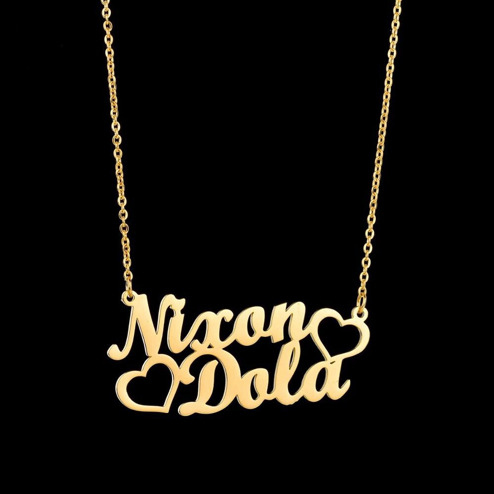 Fashion Custom Stainless Steel 2 Name Heart Necklace Personalized Letter Choker Necklace Gift