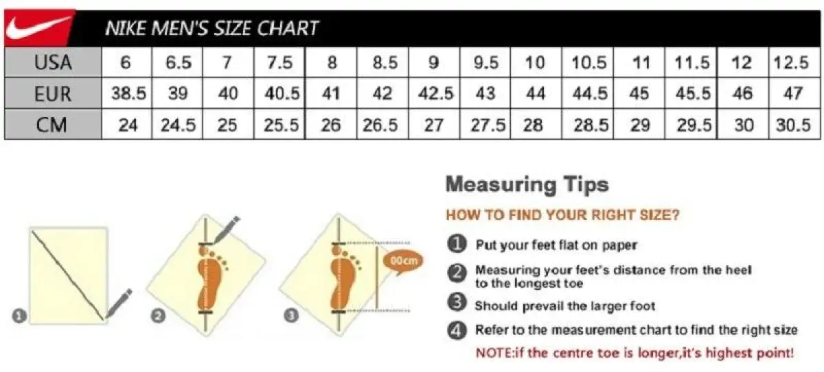 men shoe size chart nike