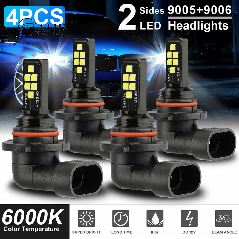 4 Chiếc Bộ Đèn Pha Led Kết Hợp 9005 9006 Bóng Đèn Sương Mù Chùm Sáng Cao