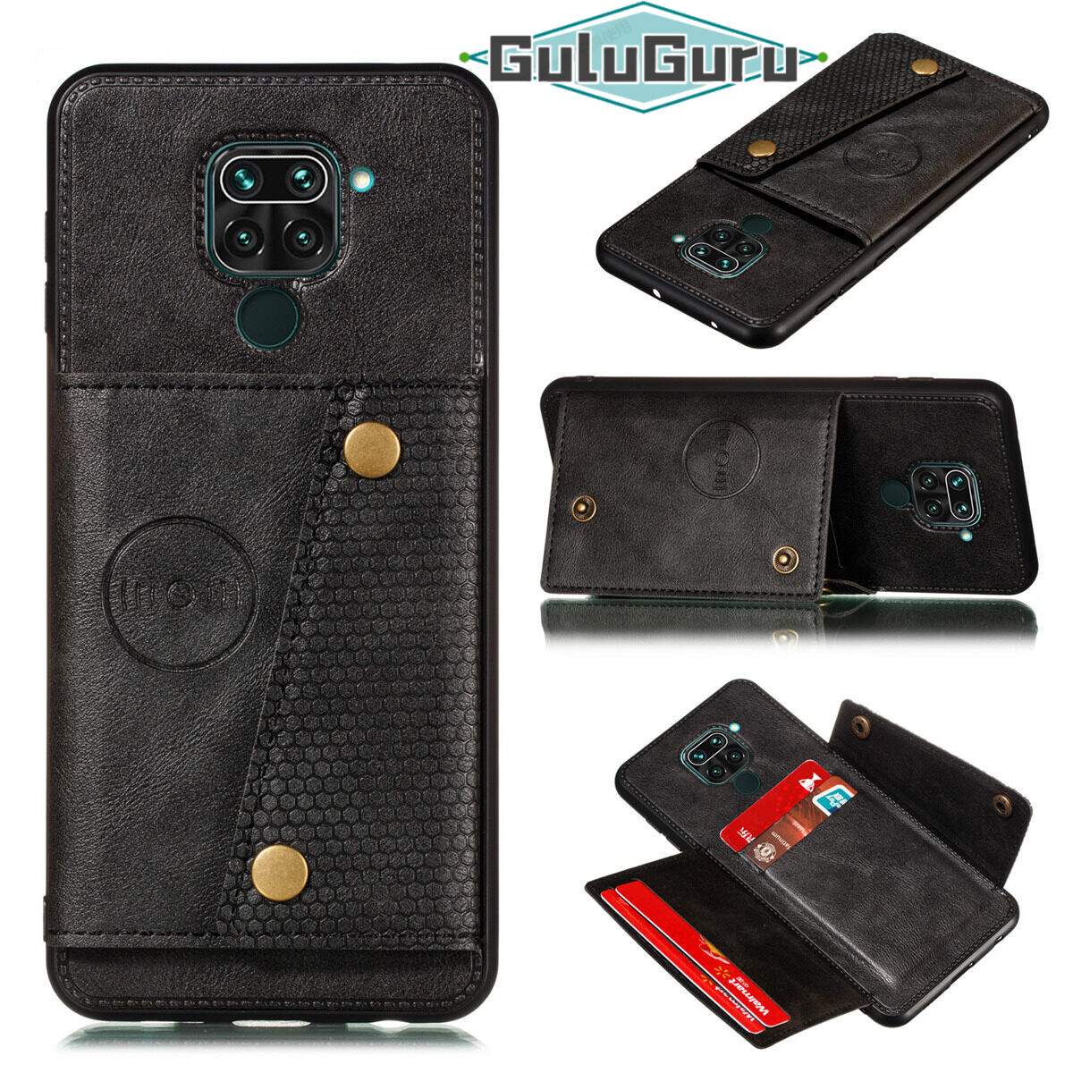 for Redmi Note 9 9S Pro Max Leather Case Multiple Folio Flip Cover Wallet Back Case Shell, can work with Car Mount, Hidden ID Credit Card Slot Holder, Retro Metal Button Clasp, Stand Support