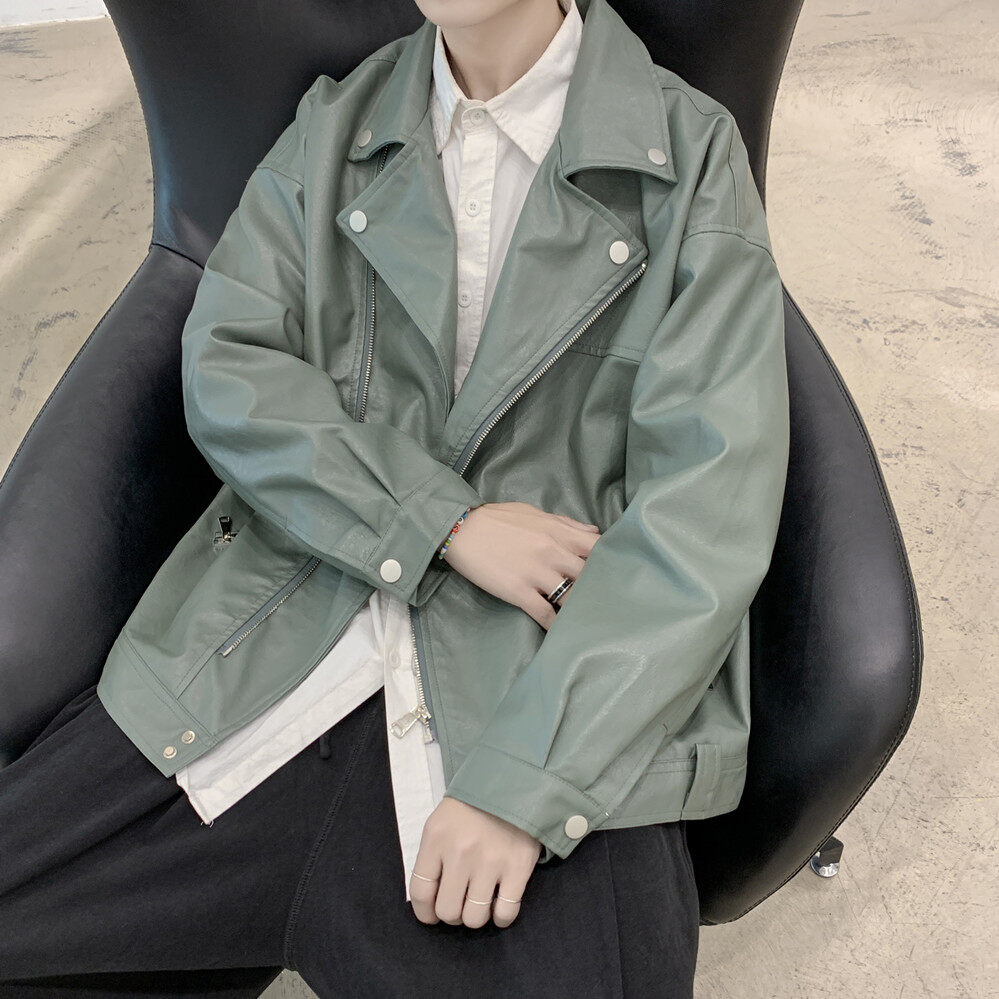 Autumn leather men's Korean version of the trend of handsome fried street jacket tide brand ins spring and autumn street lovers motorcycle leather jacket