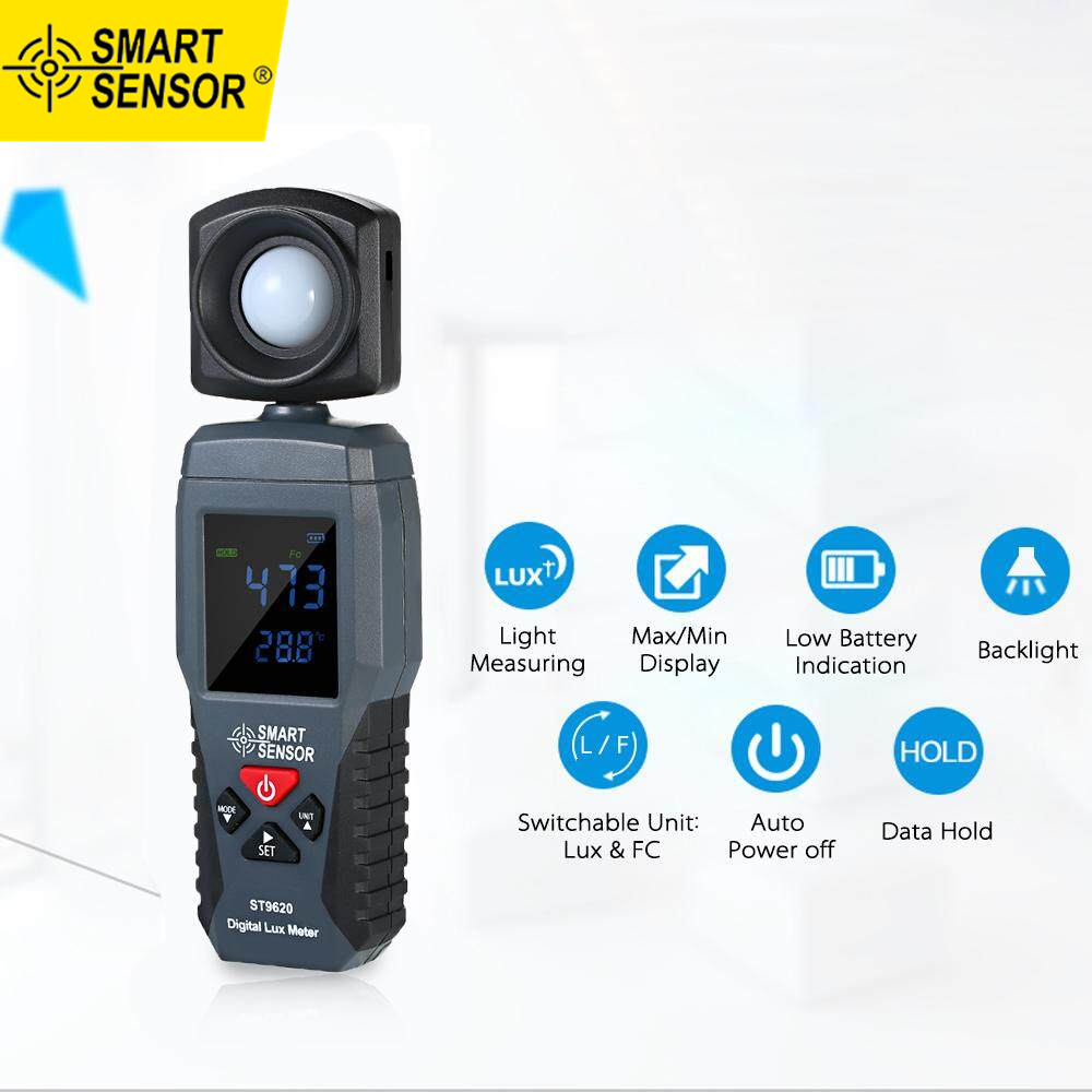 Smart sensor digital lux meter lcd display handheld illuminometer luminometer photometer luxmeter light meter 1-200000 lux st9620