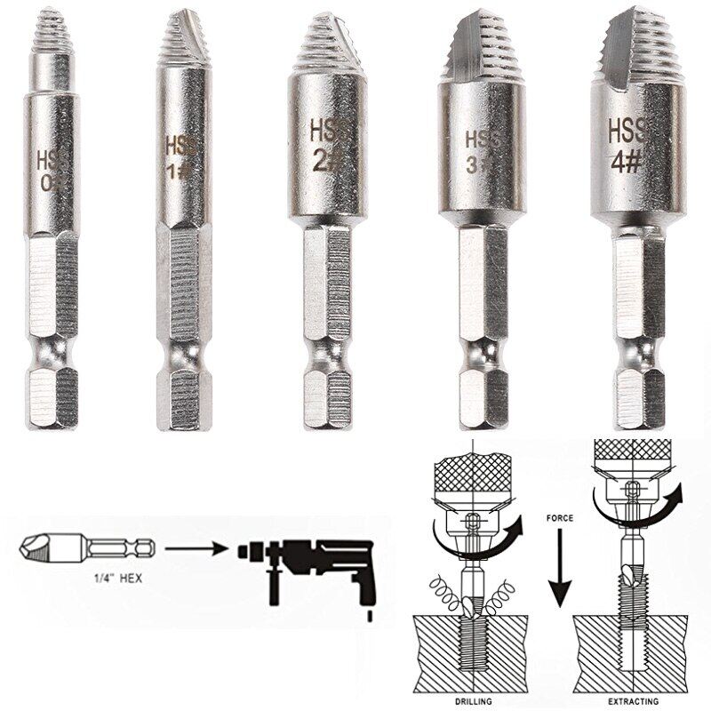 Ashowner 5pcs Damaged Screw Extractor Drill Bit Set Stripped Broken Screw Bolt Remover Extractor Easily Take Out Demolition Tools Kit