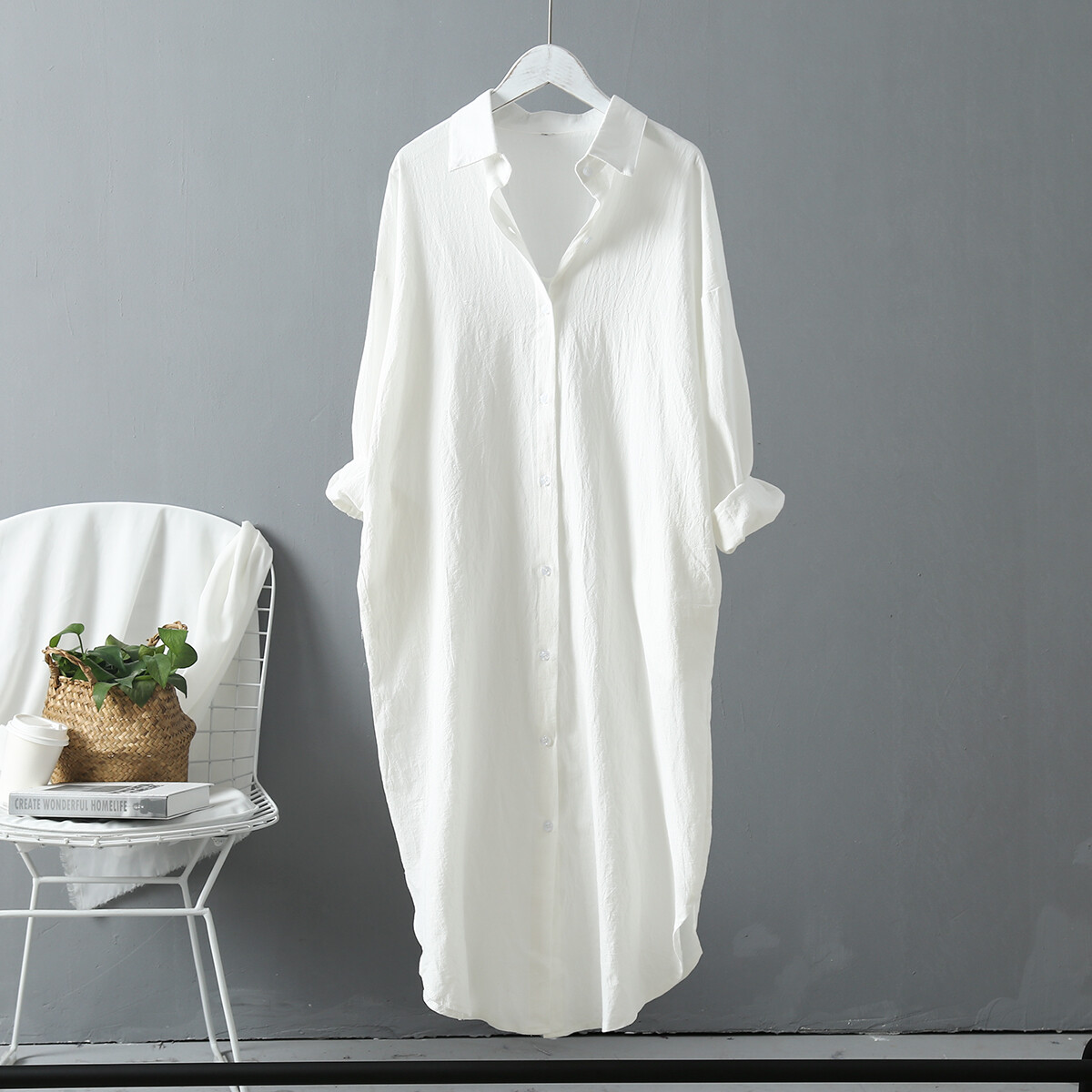 9 Colors【Has Pockets】Korean Style Oversize Cotton Linen Long Shirt for Women Casual Blouse Long Sleeve Tops