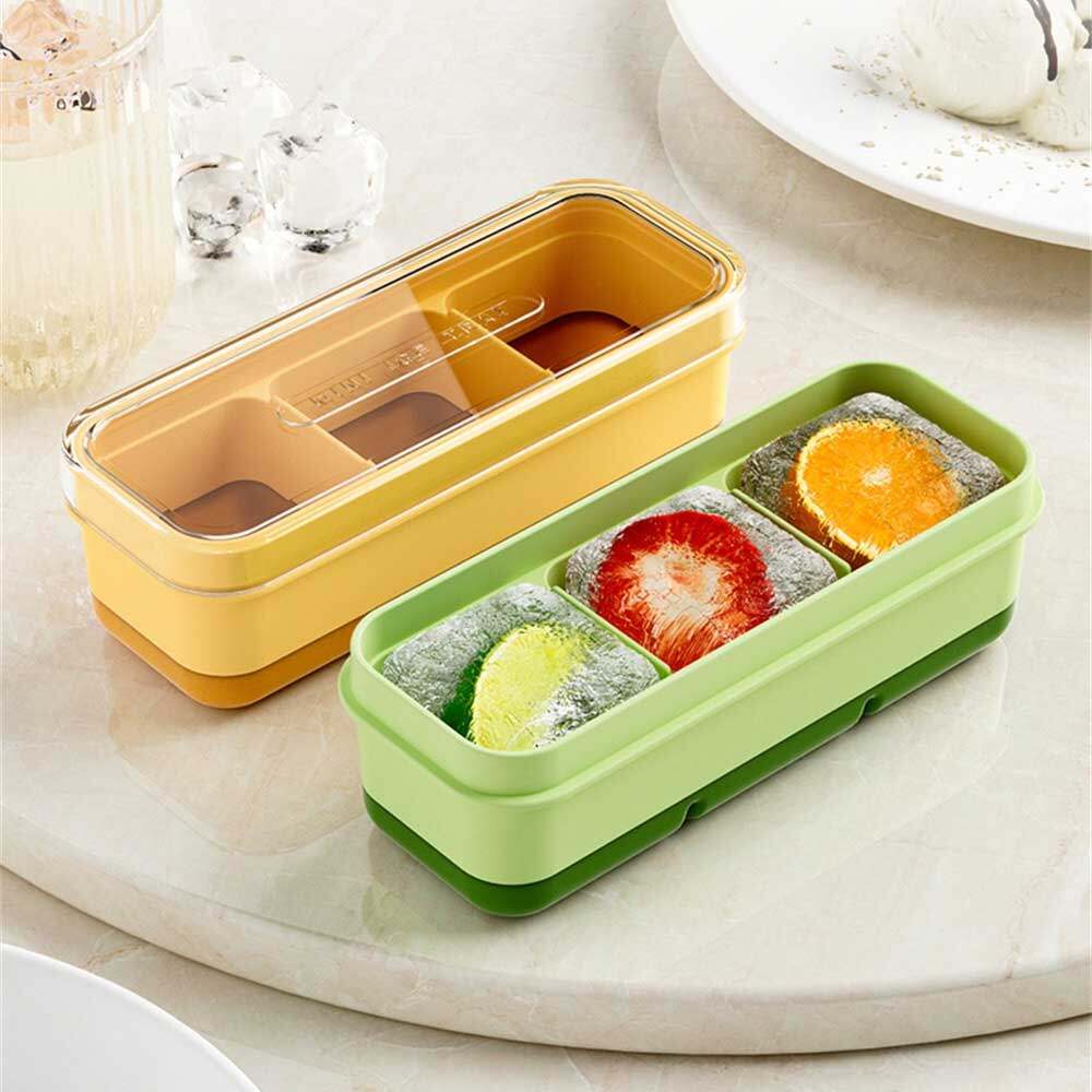 【Changelove】3 Grids Ice Cube Tray With Lid Soft Bottom Ice Cube Maker Mold Fruit Jelly Yogurt Cube Maker Household Ice Frozen Tools Kitchen Accessories