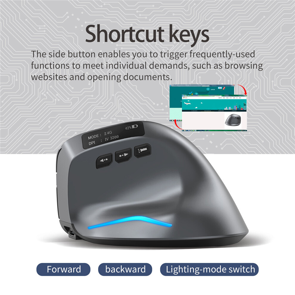 Jomaa Chuột công thái học 2.4G Có Thể Sạc Lại Chuột chơi game chuột bluetooth không dây Sạc Hiển Thị Chuột chế độ kép Chuột đứng không dây chuột câm Cho máy tính bảng Mac Windows IOS