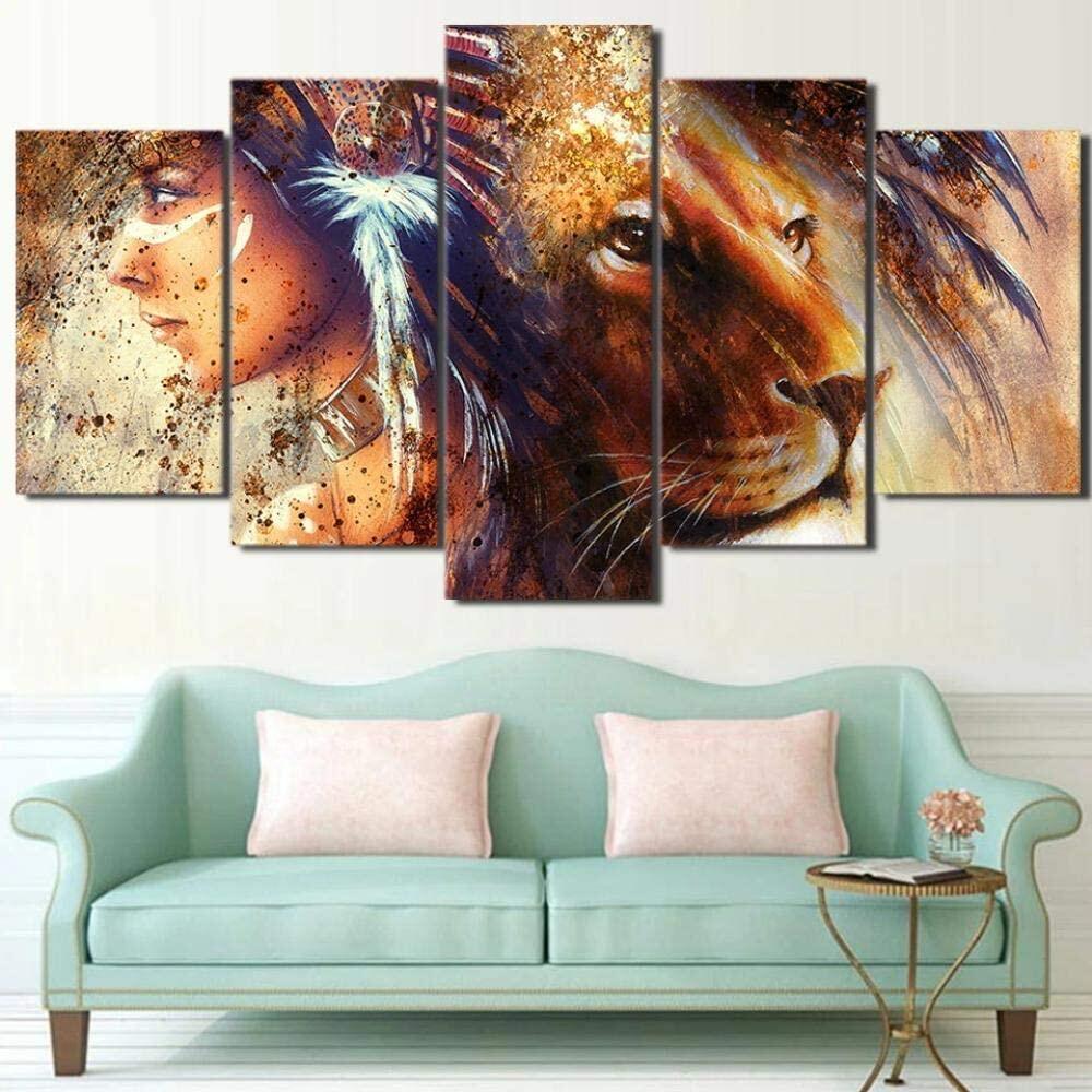 Long Canvas Artwork Girl with Colorful Feathers Ethnologic Accessories Contemporary Picture for Home Office Wall Decor 40 x 20 Canvas Wall Art Native American Indian Beauty Painting