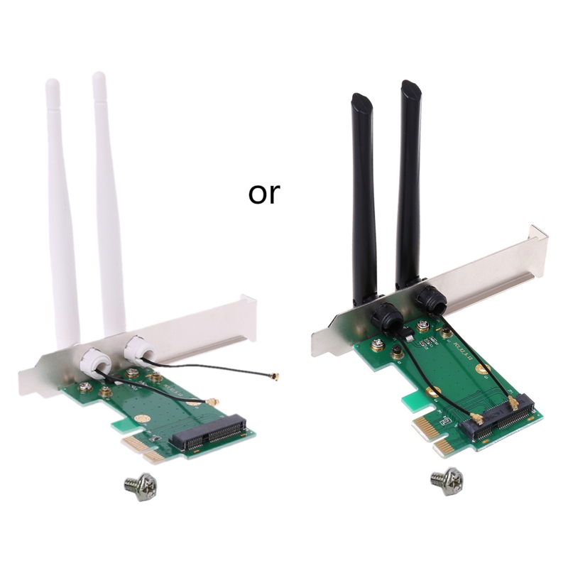 Wireless wifi network card mini pci-e to pci-e 1x desktop adapter + 2 antennas