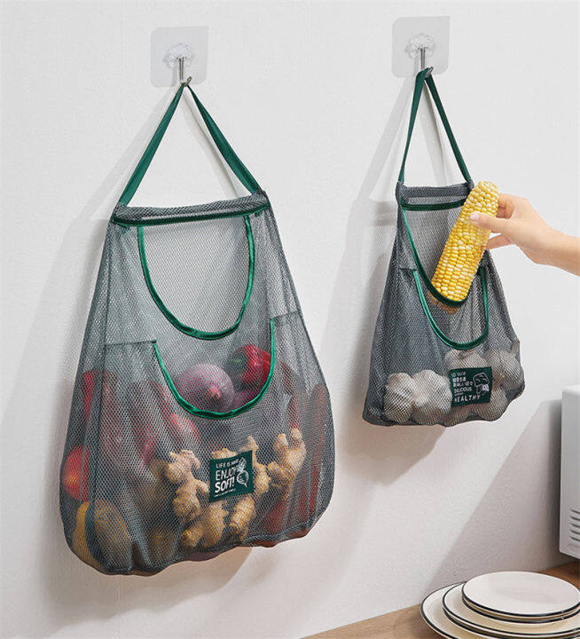 Kitchen Reusable Mesh Storage Bag Washable Foldable Hanging Net Bag Fruit Vegetable String Portable