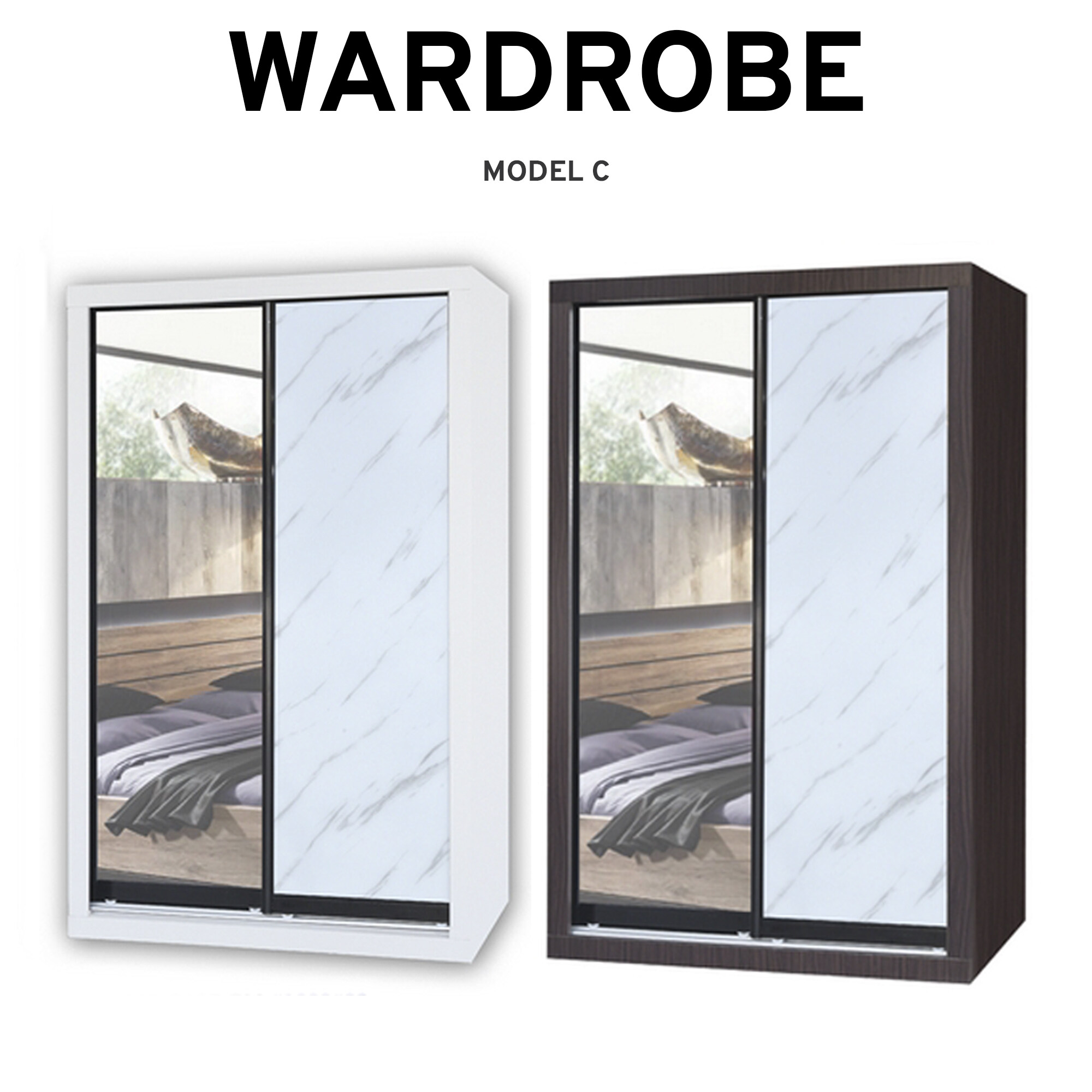 Wardrobe 2 Door Cupboard Sliding 2 Door Cloth Hanging Cloth Wardrobe With Mirror