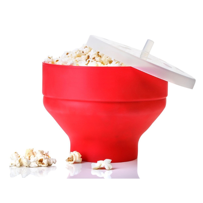 Microwave Silicone Popcorn Popper Bowl with Lid Handle Collapsible Foldable DIY Popcorn Maker Bucket Reusable Container