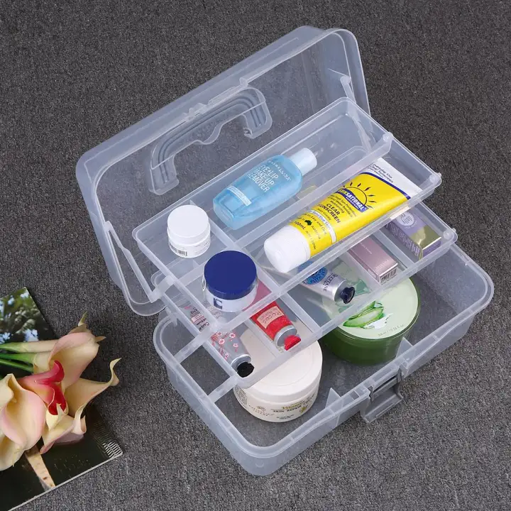3 Layer Folding Plastic Parts Storage Box Multiple Compartments