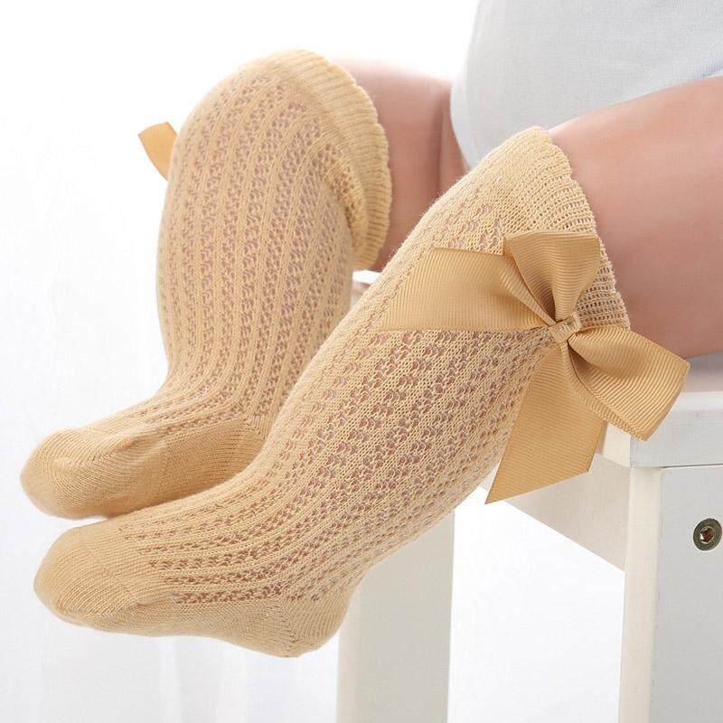 Cute Bowknot Baby Socks Cotton Baby Girls Knee Socks Spring Summer Mesh For 0-2Y