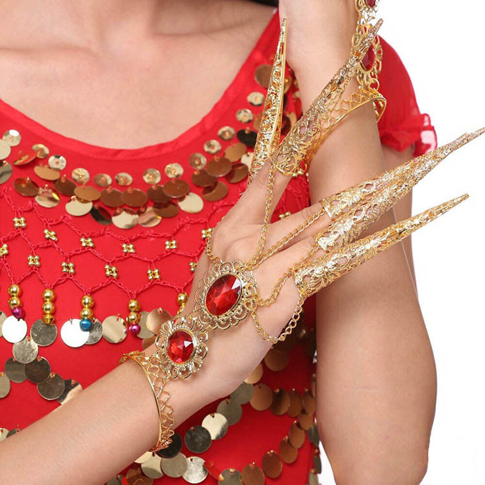 NO BRAND Fashion Costume Indian Thai Hollow Antique Style Finger Tip Protection Belly Dance Bracelet Golden Finger Knuckle Rings Nail Rings