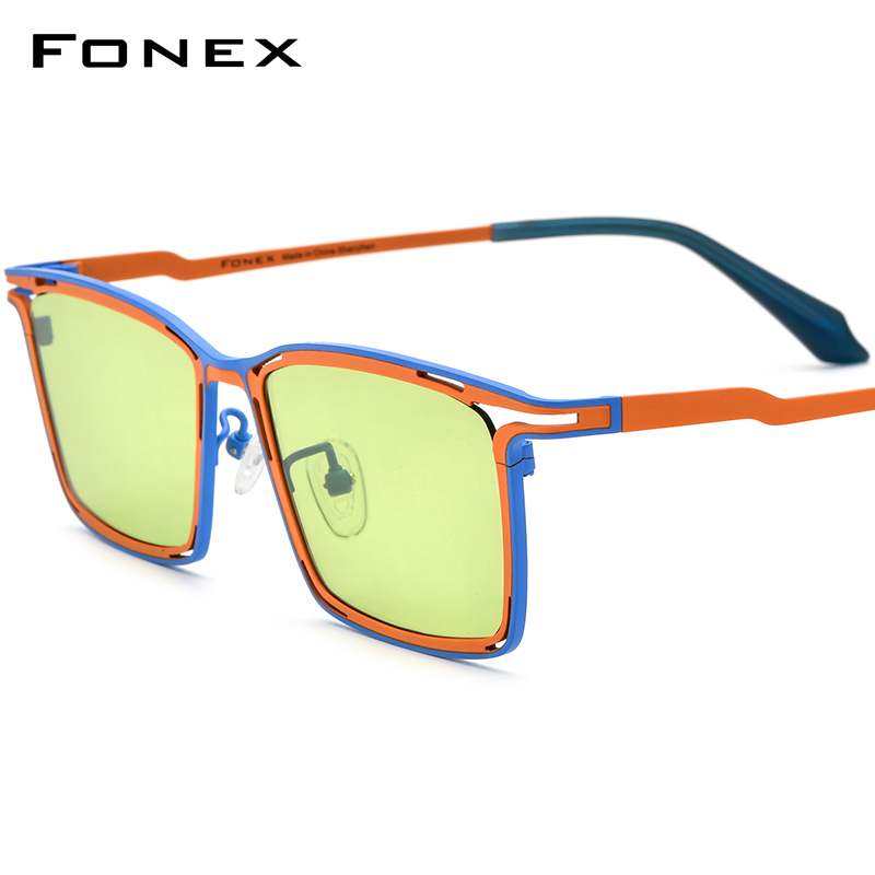 FONEX Pure Titanium Polarized Sunglasses Men 2024 New Fashion Retro Square High Quality UV400 Sun Glasses Women Shades F85804T