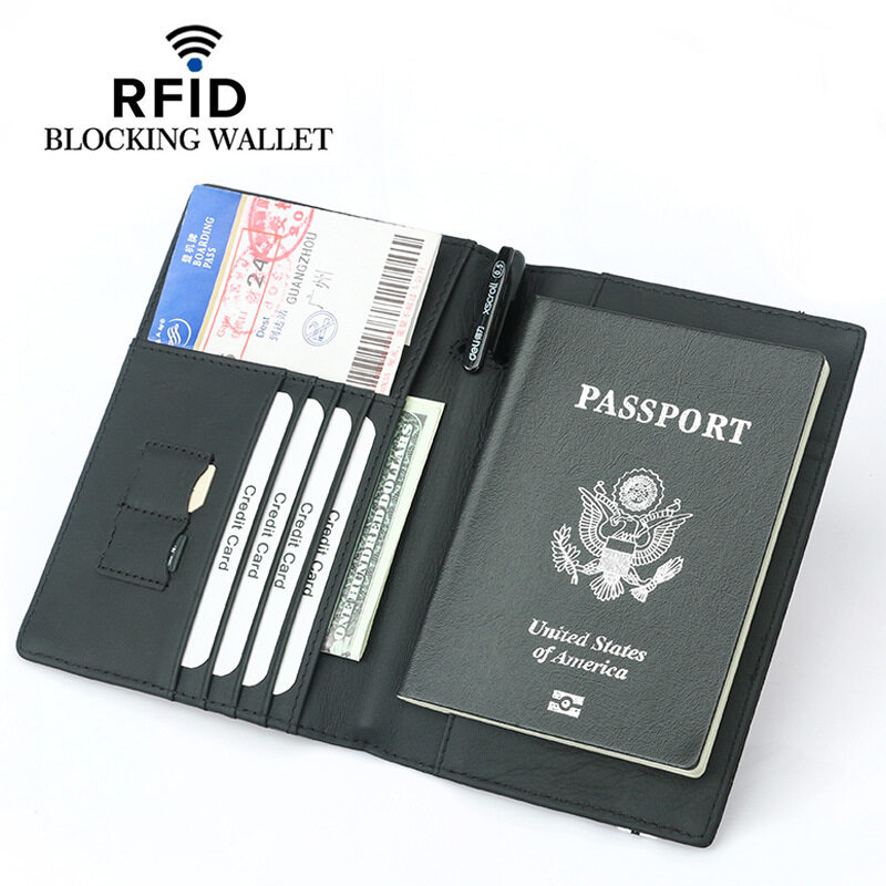 Bao Hộ Chiếu RFID Sợi Vi Sợi Các Bon Bao Da Dây Thun Ví Tài Liệu Du Lịch