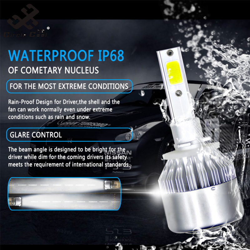 Circle Cool 1PC Universal High Power Auto Bulbs C6 Car LED Headlights - 6000K - White Light