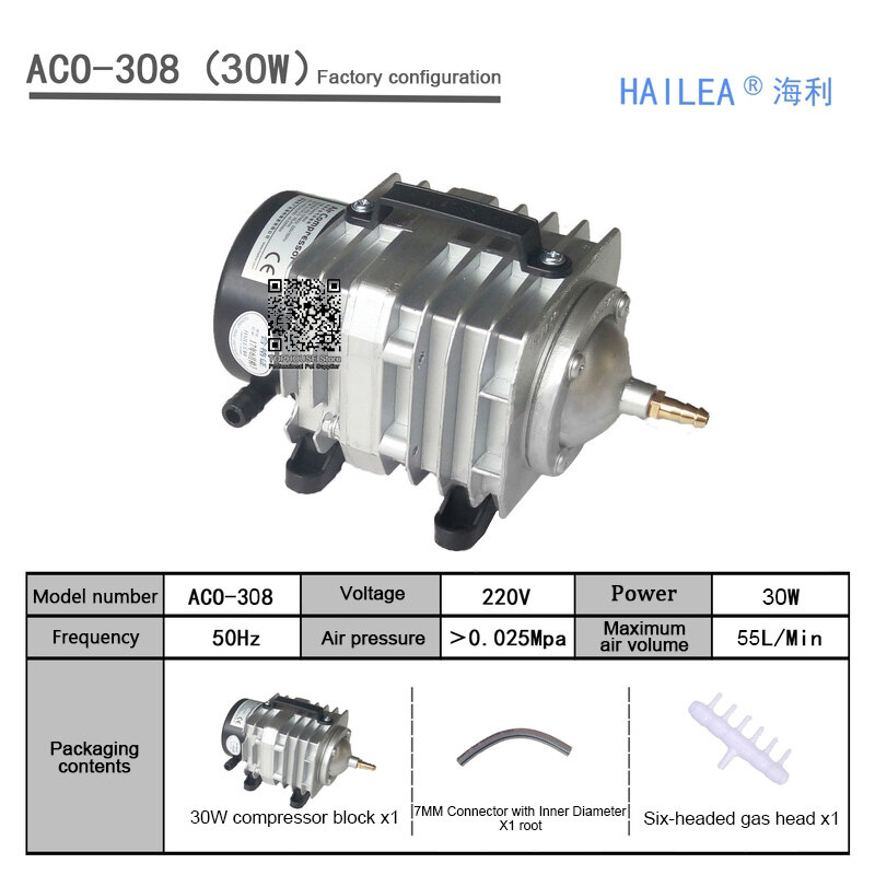 55L/PHÚT 30W Máy Bơm Không Khí AC Từ Tính Ngoài Công Suất Cao Máy Nén Khí Fish Pond Máy Bơm Oxy Cho Máy Bơm Sục Khí Pond 220V ACO-308