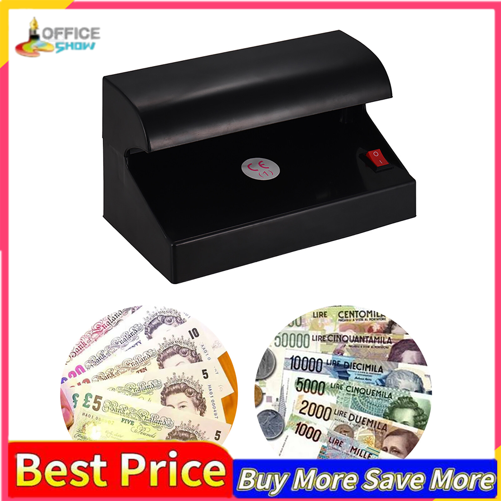 Portable Desktop Multi-Currency Money Detector Counterfeit Cash Currency Banknote Checker Tester Single UV Light with ON/OFF Switch for EURO POUND