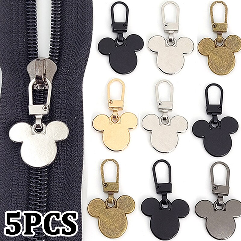 5pcs Small Bear Head Detachable Zipper Puller Replacement Tab Zipper Sliders Head Repair Kit Suitcases Luggage Backpacks Handbags Accessories