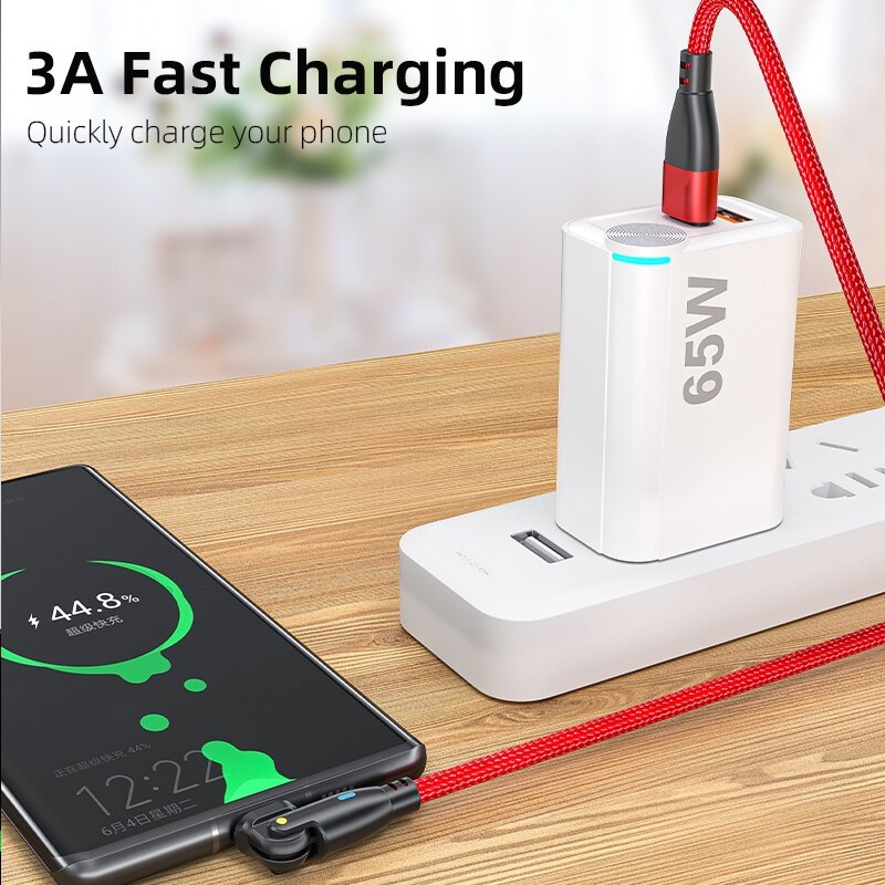 180° Rotatable 3A Fast Charging Type-C To Type-C Charging Data Cable / 2 In 1 Smartphone Braided Data Cable Compatible with All Type C Phone