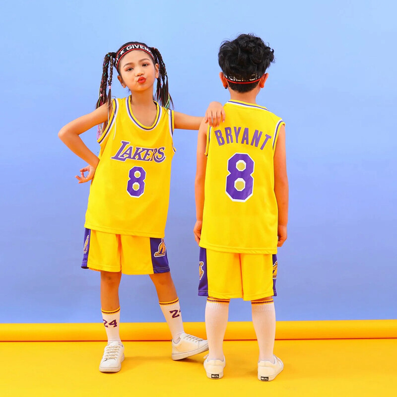 Yellow Kids Basketball Kits NBA Los Angeles Lakers 8# Kids