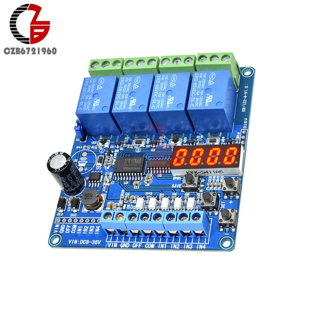 4ch Plc Digital Relay Module Dc 836v Self Lock Cycle Timing High Level Trigger 12v 24v Time