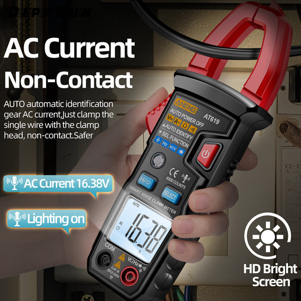 DIPPRUN ANENG AT619 Clamp Meter with Voice Broadcast Multimeter Tester Measures AC/DC Current Voltage Resistance Diodes