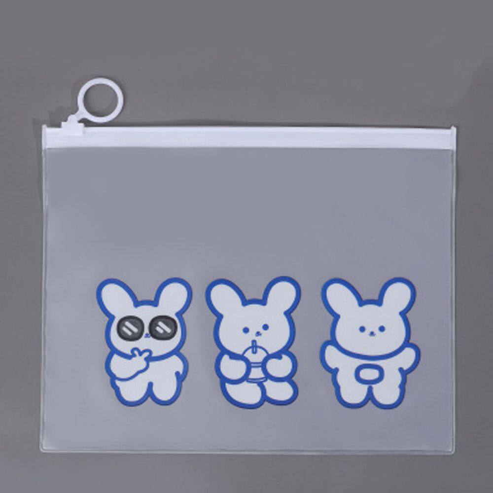 MMLUCK Novelty Cute Rabbit Pen Case Test Paper Folder Transparent Document Bag Learning Stationery Office Supplies File Folder Bear File Bag Pencil Case File Storage Bag