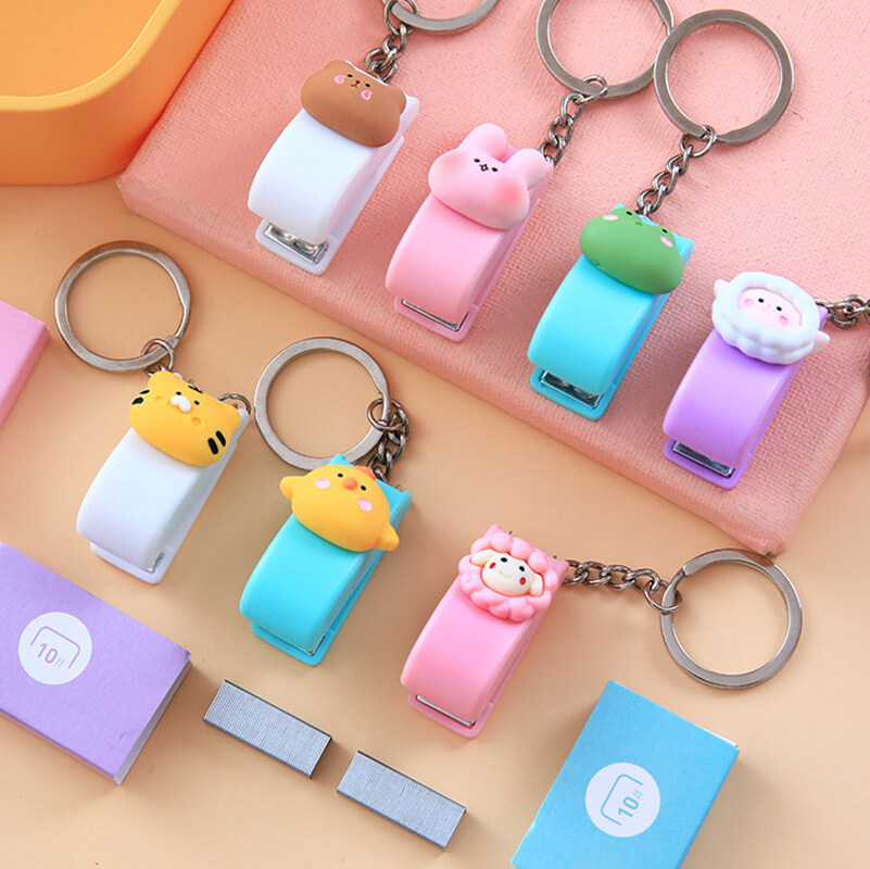Động vật hoạt hình dập ghim nhỏ dễ thương xách tay stapler keychain dụng cụ nẹp viền vải túi sắp xếp hồ sơ văn phòng phẩm nguồn cung cấp sinh viên trường học