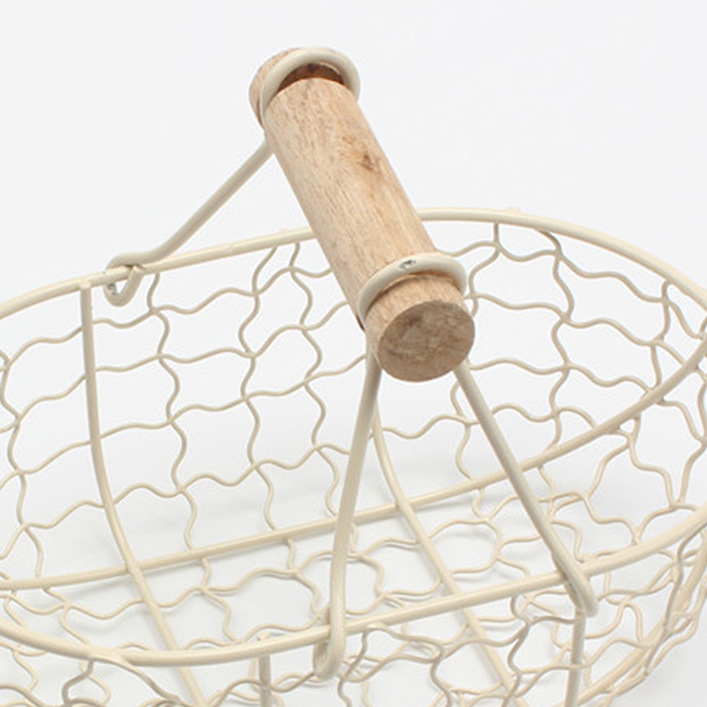 Fityle Iron Storage Basket Bread Fruit Basket with Wooden Handle Home Kitchen Desktop Organizer Snack Basket